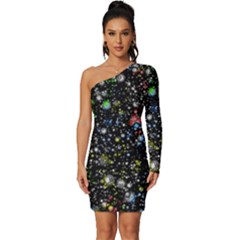 Illustration Universe Star Planet Long Sleeve One Shoulder Mini Dress by danenraven