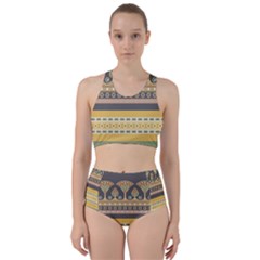 Seamless-pattern-egyptian-ornament-with-lotus-flower Racer Back Bikini Set by Salman4z