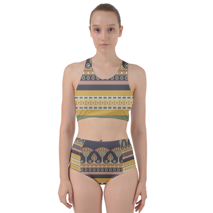 Seamless-pattern-egyptian-ornament-with-lotus-flower Racer Back Bikini Set