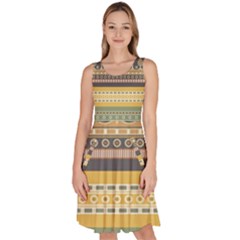 Seamless-pattern-egyptian-ornament-with-lotus-flower Knee Length Skater Dress With Pockets by Salman4z