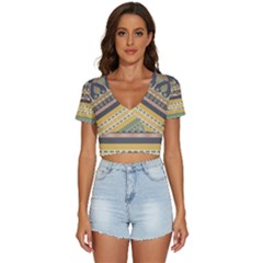 Seamless-pattern-egyptian-ornament-with-lotus-flower V-neck Crop Top