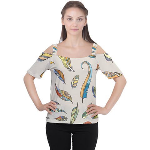 Vector-boho-doodle-feathers-seamless-pattern-illustration Cutout Shoulder Tee by Salman4z