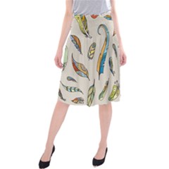 Vector-boho-doodle-feathers-seamless-pattern-illustration Midi Beach Skirt by Salman4z