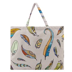 Vector-boho-doodle-feathers-seamless-pattern-illustration Zipper Large Tote Bag by Salman4z