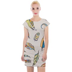 Vector-boho-doodle-feathers-seamless-pattern-illustration Cap Sleeve Bodycon Dress by Salman4z