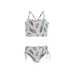 Vector-boho-doodle-feathers-seamless-pattern-illustration Girls  Tankini Swimsuit by Salman4z