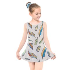 Vector-boho-doodle-feathers-seamless-pattern-illustration Kids  Skater Dress Swimsuit by Salman4z