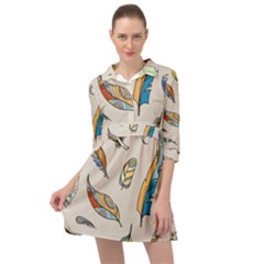 Vector-boho-doodle-feathers-seamless-pattern-illustration Mini Skater Shirt Dress by Salman4z