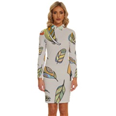 Vector-boho-doodle-feathers-seamless-pattern-illustration Long Sleeve Shirt Collar Bodycon Dress by Salman4z