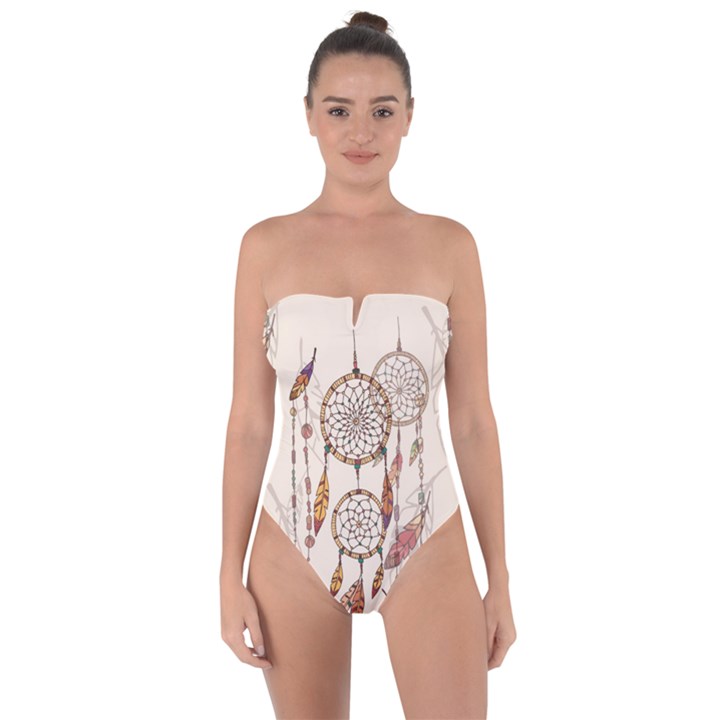 Coloured-dreamcatcher-background Tie Back One Piece Swimsuit