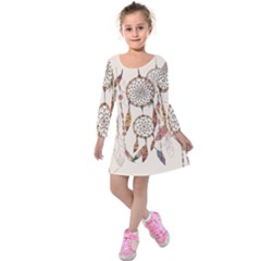 Coloured-dreamcatcher-background Kids  Long Sleeve Velvet Dress by Salman4z