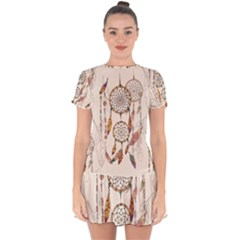 Coloured-dreamcatcher-background Drop Hem Mini Chiffon Dress by Salman4z