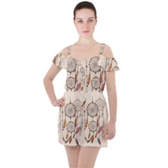 Coloured-dreamcatcher-background Ruffle Cut Out Chiffon Playsuit by Salman4z