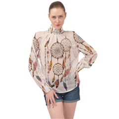 Coloured-dreamcatcher-background High Neck Long Sleeve Chiffon Top by Salman4z