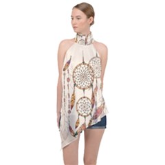 Coloured-dreamcatcher-background Halter Asymmetric Satin Top by Salman4z