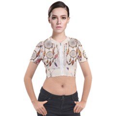 Coloured-dreamcatcher-background Short Sleeve Cropped Jacket by Salman4z