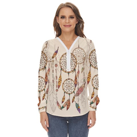 Coloured-dreamcatcher-background Zip Up Long Sleeve Blouse by Salman4z