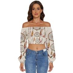 Coloured-dreamcatcher-background Long Sleeve Crinkled Weave Crop Top by Salman4z