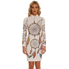 Coloured-dreamcatcher-background Long Sleeve Shirt Collar Bodycon Dress