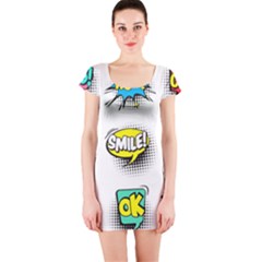 Set-colorful-comic-speech-bubbles Short Sleeve Bodycon Dress by Salman4z