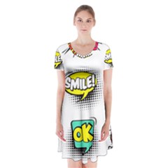 Set-colorful-comic-speech-bubbles Short Sleeve V-neck Flare Dress by Salman4z