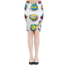 Set-colorful-comic-speech-bubbles Midi Wrap Pencil Skirt by Salman4z