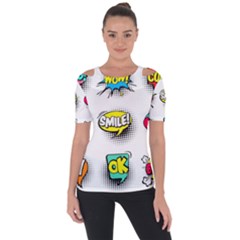 Set-colorful-comic-speech-bubbles Shoulder Cut Out Short Sleeve Top by Salman4z