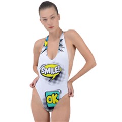 Set-colorful-comic-speech-bubbles Backless Halter One Piece Swimsuit by Salman4z