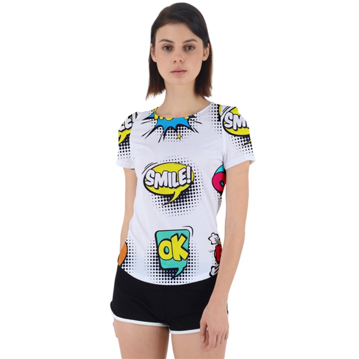 Set-colorful-comic-speech-bubbles Back Cut Out Sport Tee