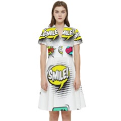 Set-colorful-comic-speech-bubbles Short Sleeve Waist Detail Dress by Salman4z