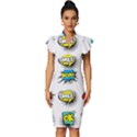 Set-colorful-comic-speech-bubbles Vintage Frill Sleeve V-Neck Bodycon Dress View1