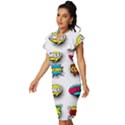 Set-colorful-comic-speech-bubbles Vintage Frill Sleeve V-Neck Bodycon Dress View2