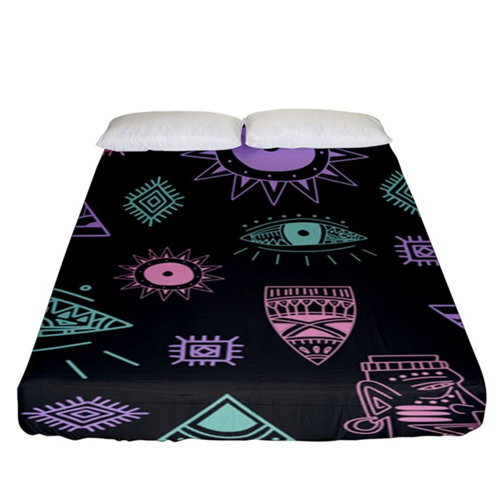 Vintage-seamless-pattern-with-tribal-art-african-style-drawing Fitted Sheet (King Size)