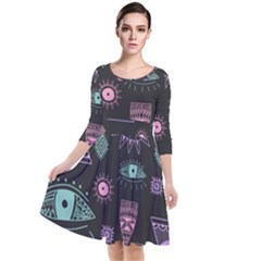 Vintage-seamless-pattern-with-tribal-art-african-style-drawing Quarter Sleeve Waist Band Dress by Salman4z