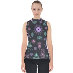 Vintage-seamless-pattern-with-tribal-art-african-style-drawing Mock Neck Shell Top by Salman4z