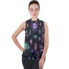 Vintage-seamless-pattern-with-tribal-art-african-style-drawing Mock Neck Chiffon Sleeveless Top by Salman4z