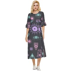 Vintage-seamless-pattern-with-tribal-art-african-style-drawing Double Cuff Midi Dress by Salman4z