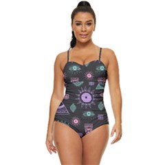 Vintage-seamless-pattern-with-tribal-art-african-style-drawing Retro Full Coverage Swimsuit