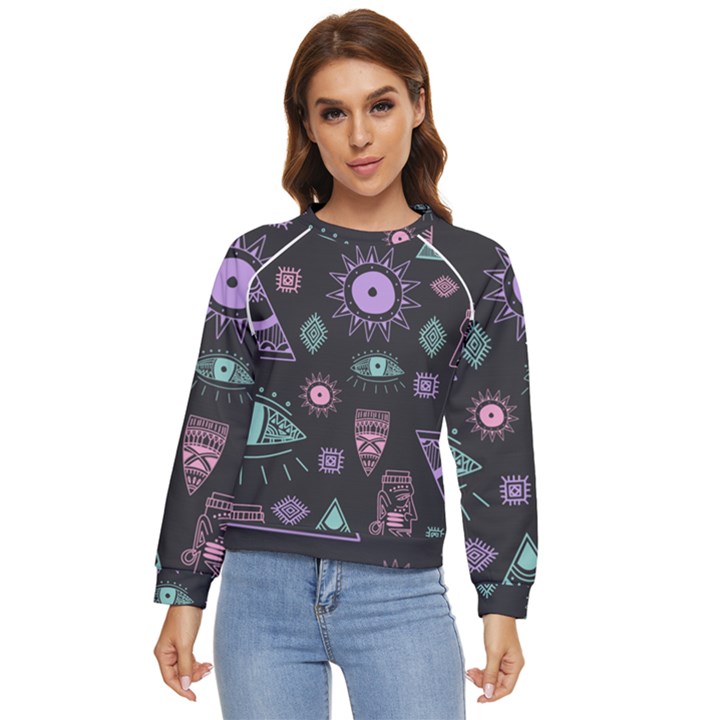 Vintage-seamless-pattern-with-tribal-art-african-style-drawing Women s Long Sleeve Raglan Tee