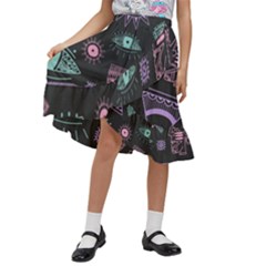 Vintage-seamless-pattern-with-tribal-art-african-style-drawing Kids  Ruffle Flared Wrap Midi Skirt by Salman4z