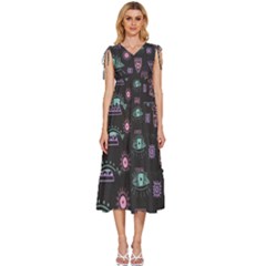 Vintage-seamless-pattern-with-tribal-art-african-style-drawing V-neck Drawstring Shoulder Sleeveless Maxi Dress by Salman4z