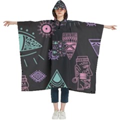 Vintage-seamless-pattern-with-tribal-art-african-style-drawing Women s Hooded Rain Ponchos by Salman4z