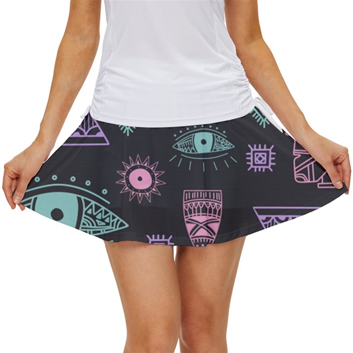 Vintage-seamless-pattern-with-tribal-art-african-style-drawing Women s Skort