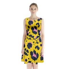 Leopard-print-seamless-pattern Sleeveless Waist Tie Chiffon Dress by Salman4z