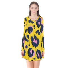 Leopard-print-seamless-pattern Long Sleeve V-neck Flare Dress by Salman4z