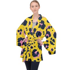 Leopard-print-seamless-pattern Long Sleeve Velvet Kimono  by Salman4z