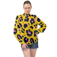 Leopard-print-seamless-pattern High Neck Long Sleeve Chiffon Top by Salman4z