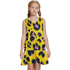 Leopard-print-seamless-pattern Kids  Sleeveless Tiered Mini Dress by Salman4z