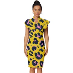 Leopard-print-seamless-pattern Vintage Frill Sleeve V-neck Bodycon Dress by Salman4z