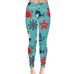 Seamless-pattern-nautical-icons-cartoon-style Leggings  by Salman4z